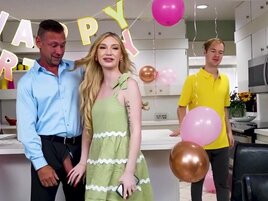 Stepdad fucks a cute girl with small tits almost TOO hard
