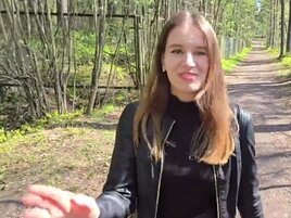 Blonde babe fucks her man in the woods cuz why not