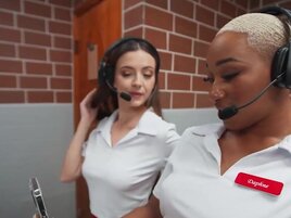 Waitress porn with two crazy bitches who want to fuck in public