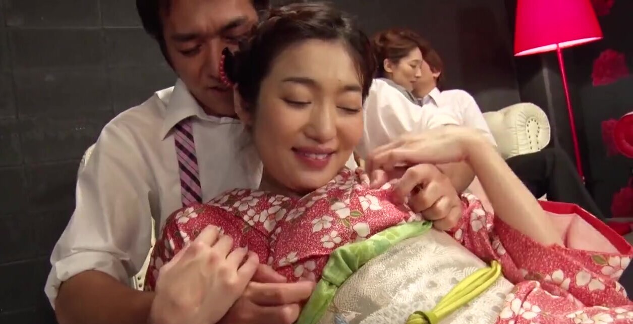 Maki Hojo brings her friends for a wild kimono fuck