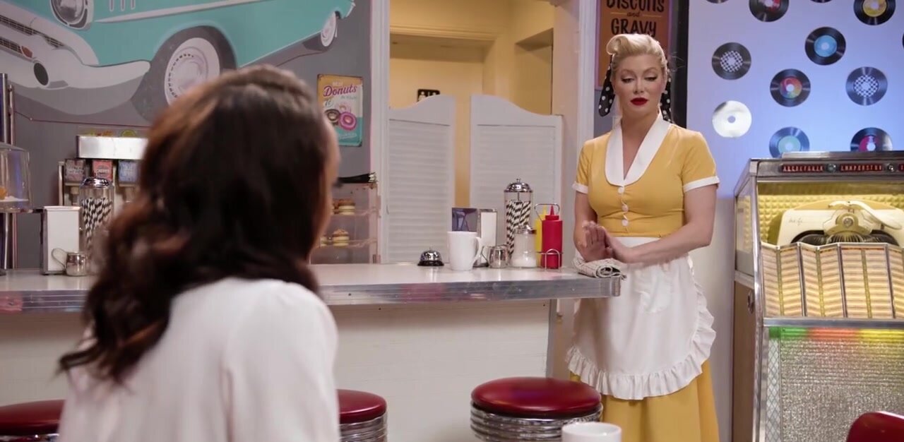 Vintage diner interracial lesbian fuck with two hotties