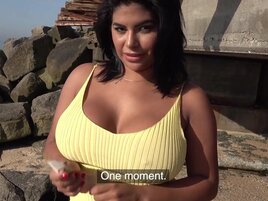 Public beach bang with a viscerally attractive babe
