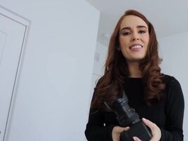 Cute photographer hops on her client's rock-hard cock