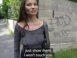 Busty Asian student rides a fat cock under the bridge