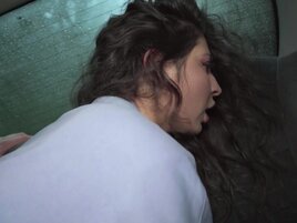 Clean-shaved cunt of a horny girl used for his pleasures