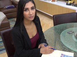 Cute brunette fucks a guy who wants to buy property