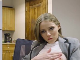 Geeky blonde decides to give him what he wants at the office