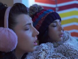 POV fuck with two girls who just wanna stay warm