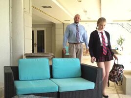 Sweet student in a school uniform seduces her tutor