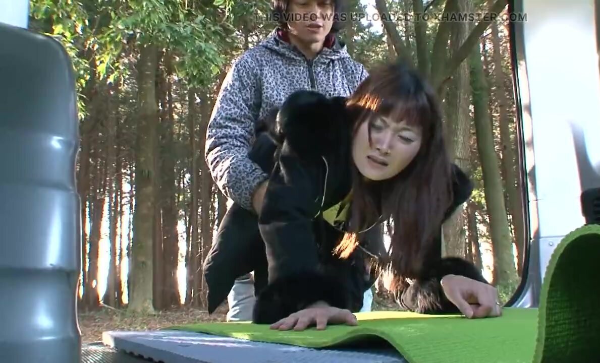 Old Japanese lady fucks hard dick while in the woods