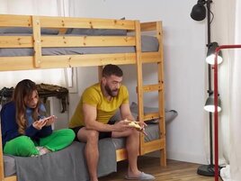Jerking off creep ends up fucking a petite blondie