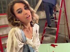Blondie with sexy make-up is going to be used in POV