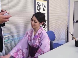 Brunette in a traditional outfit fucked at work