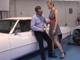 European babe with long legs gets fucked in public