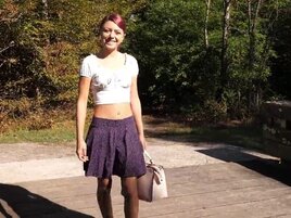 Cute girl with a shaved vag is happy to be played with