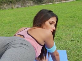 Brunette with firm bum is going to ride a fat dick