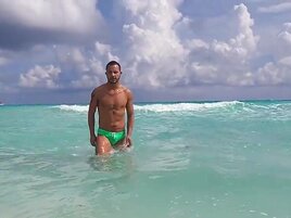 Masturbating in front of the cameraman and sucking him too