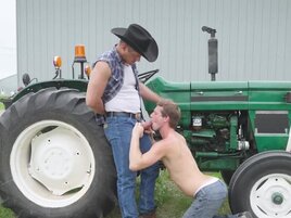 The Latino hunk is helping a man who has a broken tractor