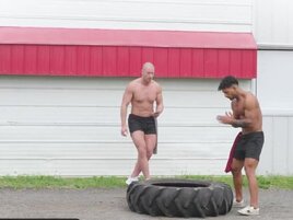 Bald man invites a muscular black lad for anal sex