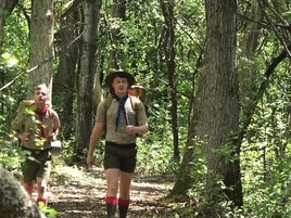Petite lad gets lost in the woods with the hung DILF