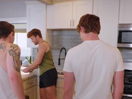 Two dominant lads are having their way with a twink