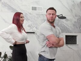 Redheaded beauty with huge tits gets fucked by a client