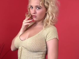 Blonde showing off her natural tits but she's a virgin