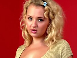 Blonde showing off her natural tits but she's a virgin