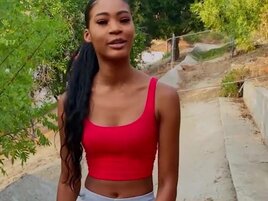 Mouthy hottie with small tits enjoys POV interracial