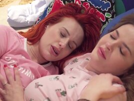 Cute girls share a tiny bed, get horny, and fuck hard