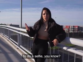 Brunette beauty exposing herself and taking dick in the dark