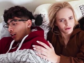 Skinny stepsister gripping hard dick to make him cum quick