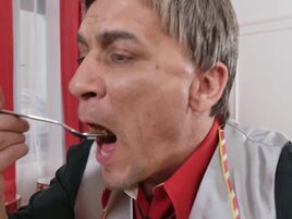Dude in a creepy wig fucks a tight-looking teenie