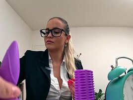 Blonde in stockings gets fucked by a loan-giving stud