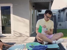 Stepmother is going to help this dweeb relax and orgasm