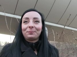 Bad brunette with a bird-like face gets to fuck in public