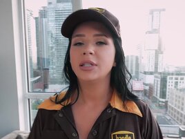 Wearing her uniform while taking on a big black cock