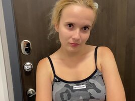 Amateur blonde with natural boobs gives a BJ and rides
