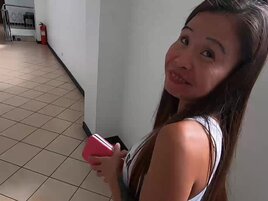Asian woman with natural boobs is fucked with power