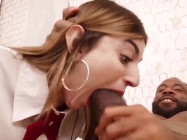 POV of two teen hotties sucking one massive cock